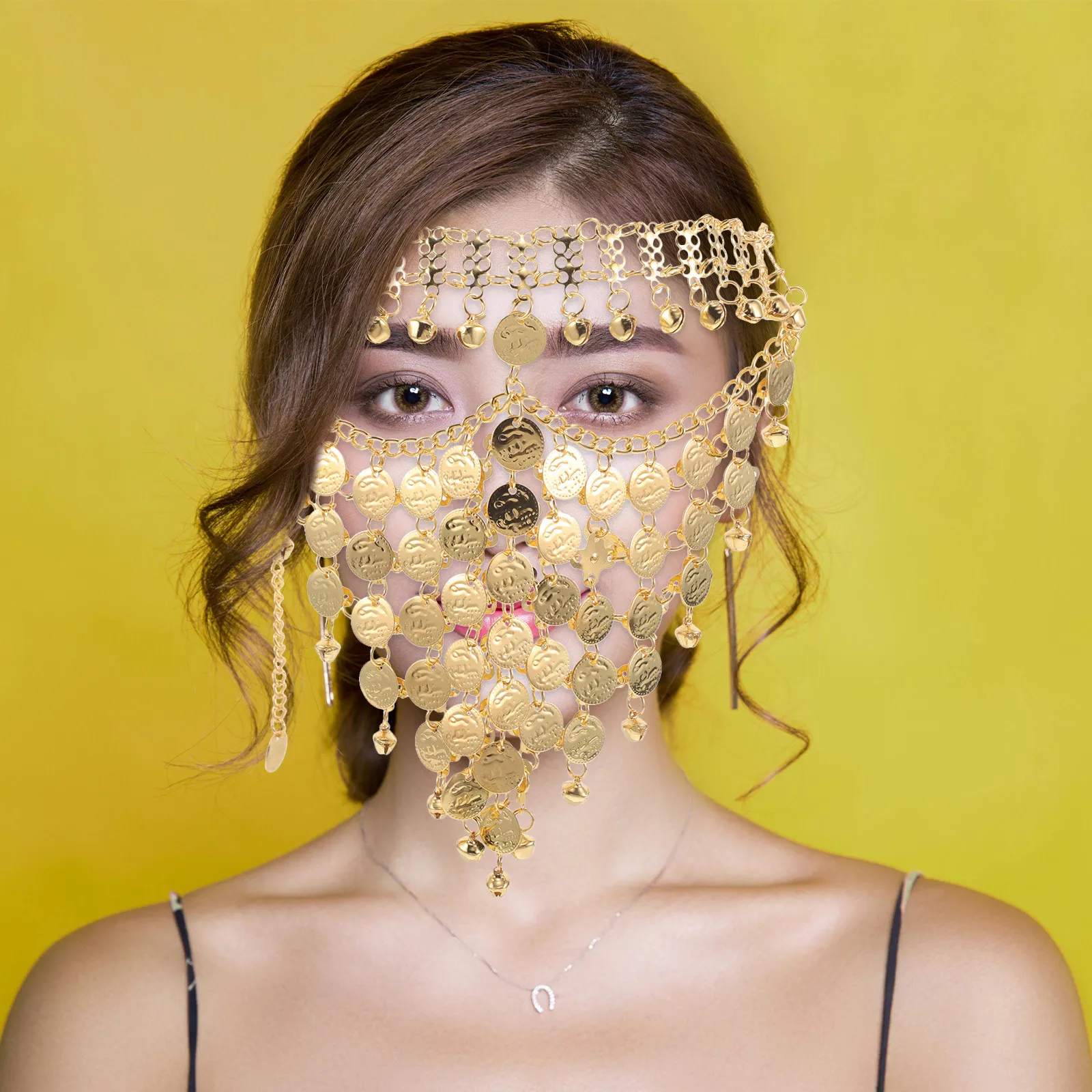 Belly Dancer Tribal Face Veil Multi-Layered Coin Tassels Exotic Belly Dance Jewelry Veil Arabian Nights Costume Party Accessory
