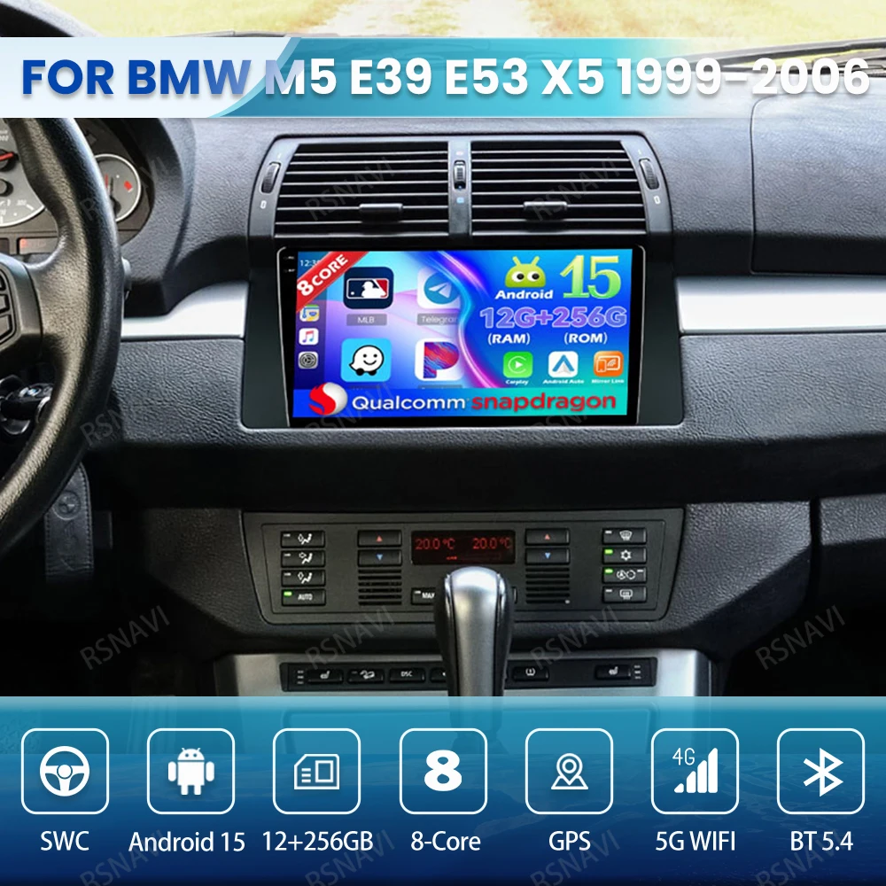 

Android 15 Car Radio For BMW M5 E39 E53 X5 1999-2006 5G WIFI Qualcomm Head Unit Navigation DSP QLED BT 4G LTE Multimedia GPS DVD