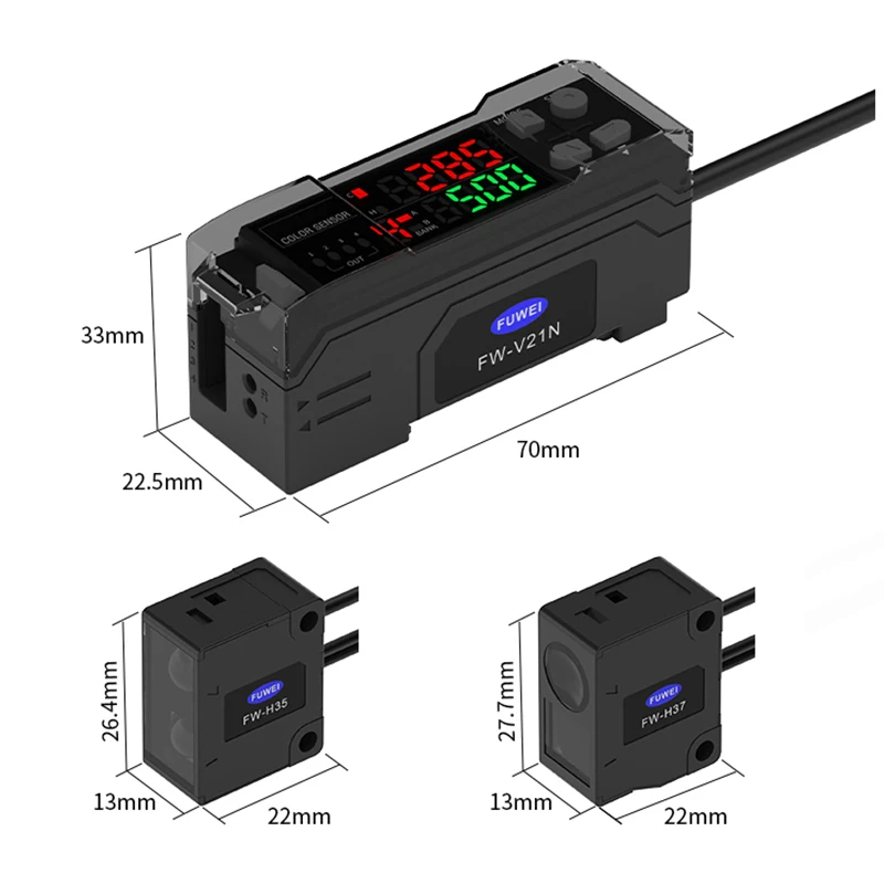 FW-V21N Color Detection  Coaxial Probe RGB Light Source Photoelectric Color Sensor Color Recognition Sensor With 8 Channels