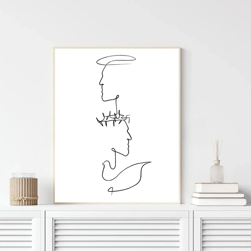 1pc frameless Canvas Painting Christian Print Holy Trinity Line Art Poster Religious Modern Decoration Father Spirit Son Canvas