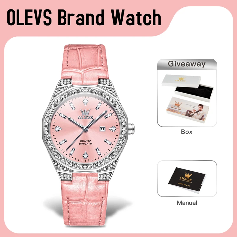 OLEVS 5606 Womens Watch Original Light Luxury Fashion Quartz Watch Diamond Bezel Reloj Waterproof Automatic Date Ladies Watch