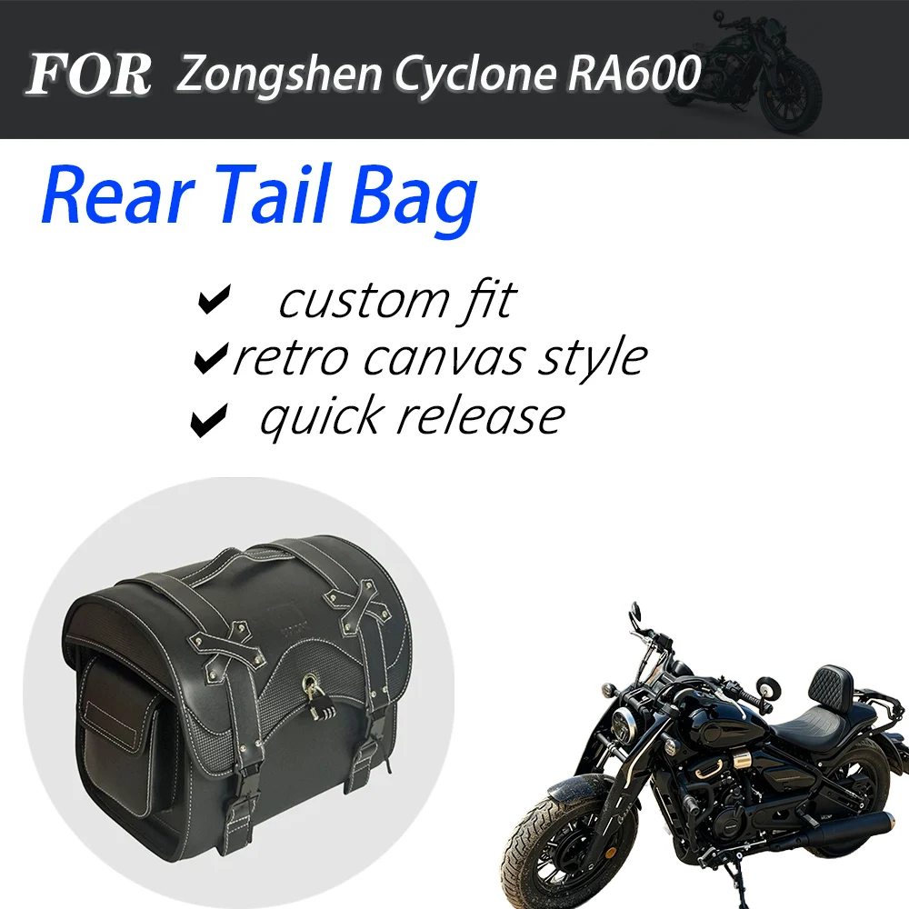 Custom Fit Retro Canvas Rear Tail Luggage Storage Bag Fit Zongshen Cyclone RA600 Motorbike