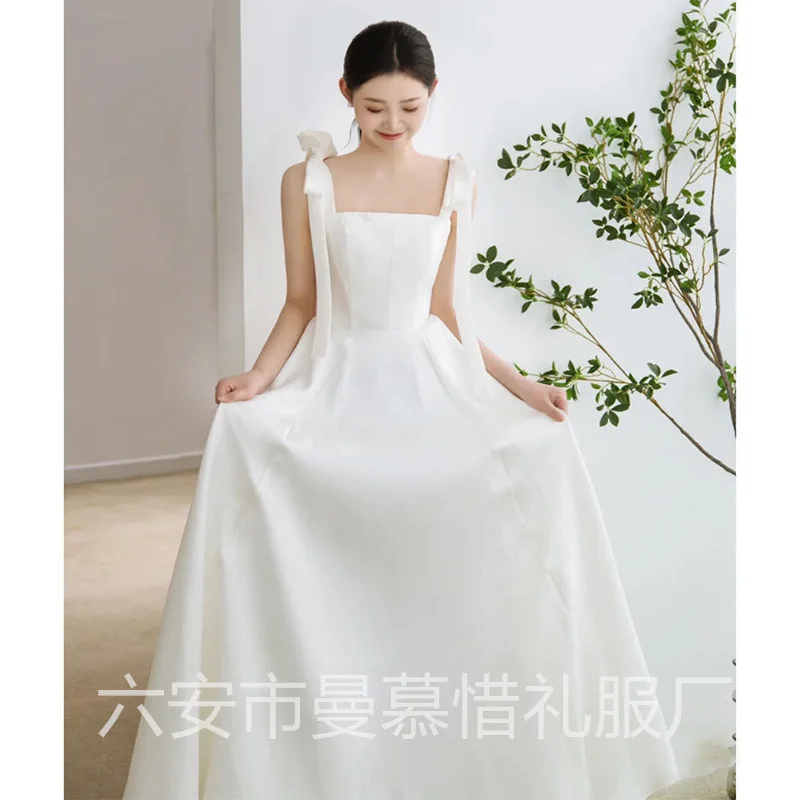 Z27 Strapless wedding dress with certificate, simple bride engagement dress, daily wear