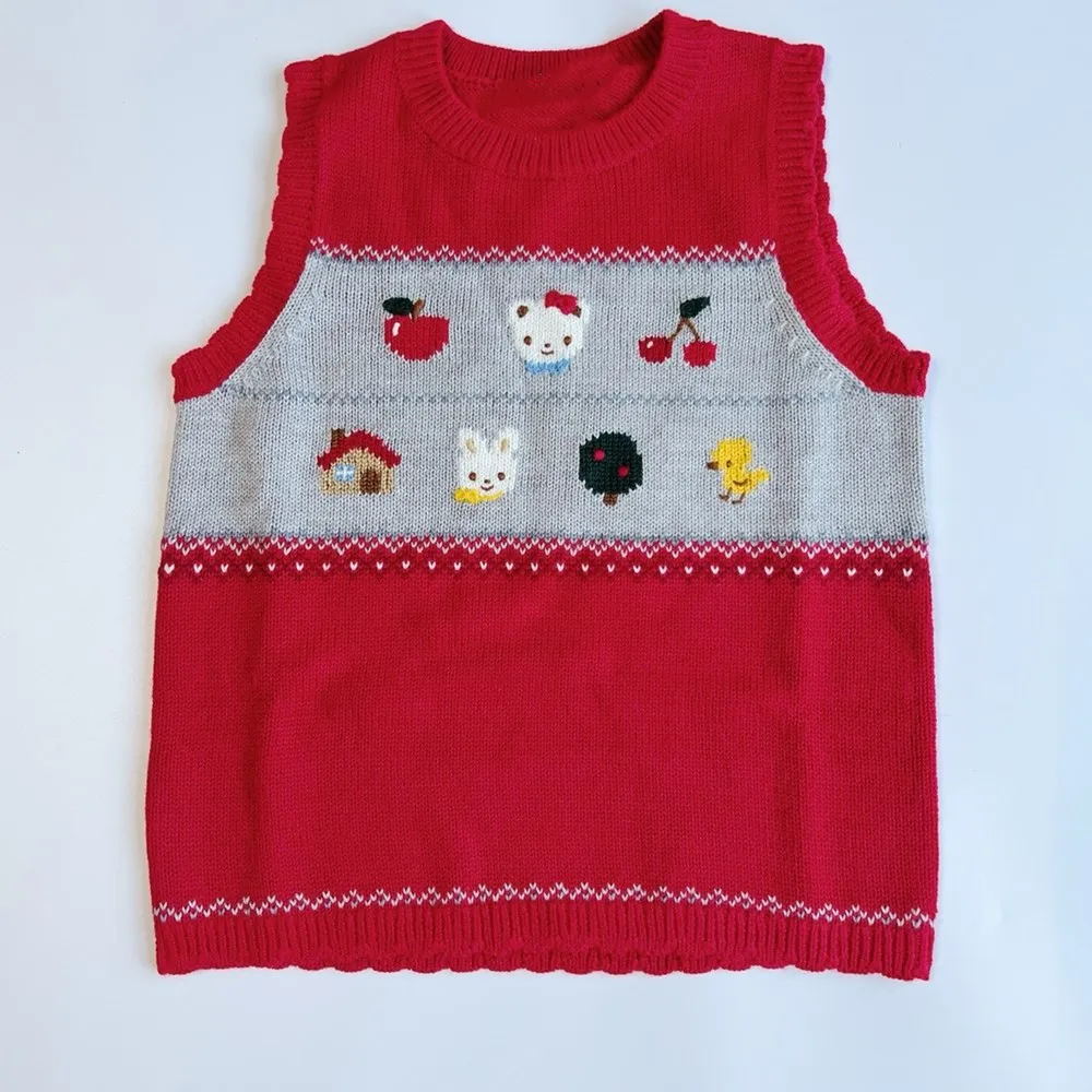 baby sweaters kids girls clothes baby girl tops cotton cute Cartoon fruit pattern red knitted vest