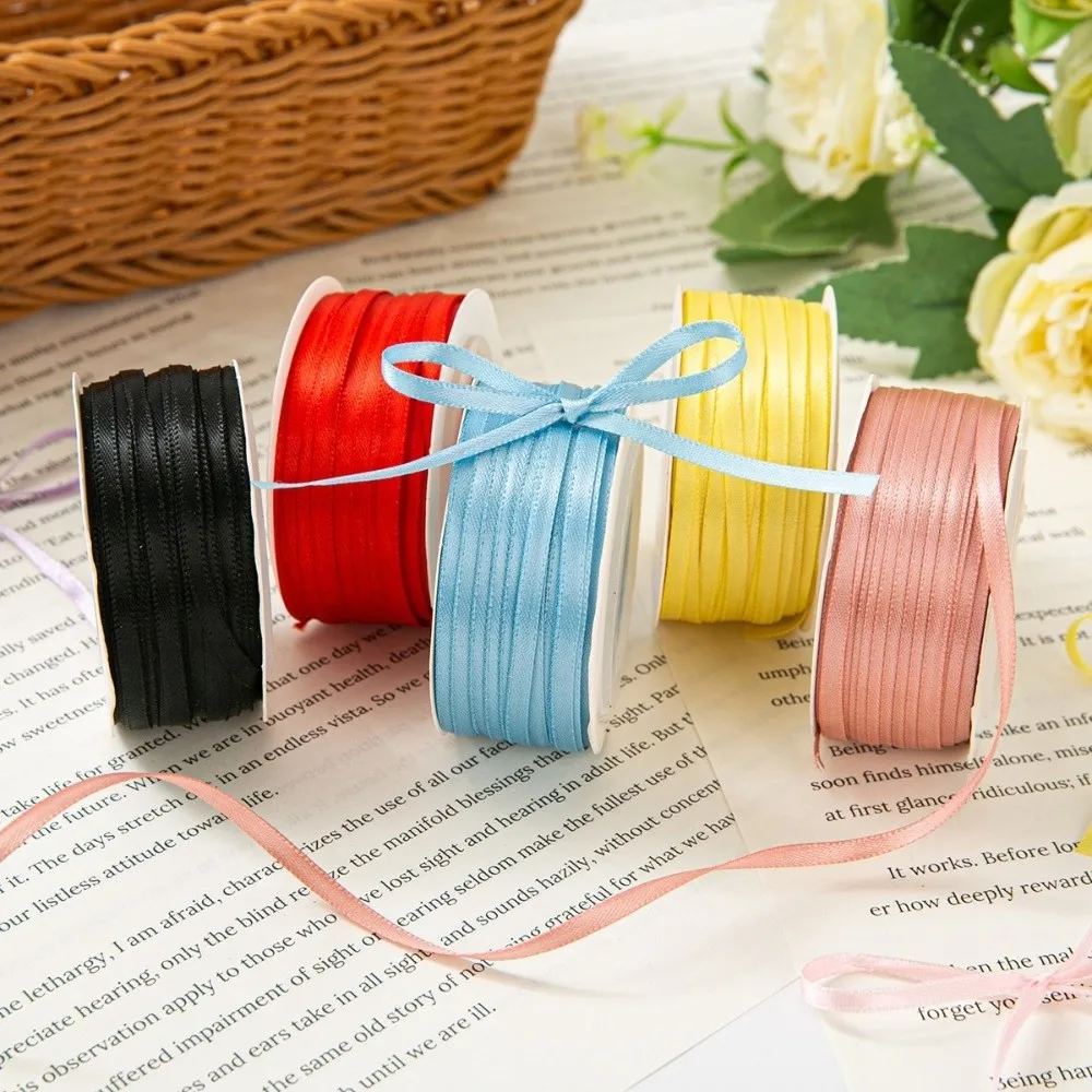 Multi-purpose 50Yards/Roll Thin Ribbon 3MM Solid Color Balloon Ribbon Double-Sided Flower Packaging Ribbon Gift Wrapping