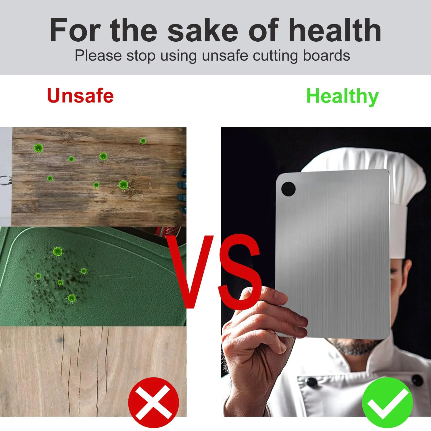 Titanium Cutting Boards for Kitchen Stainless Board 304 Steel Thickened Double Sided Food Grade Portable Fruit Meat Chopping