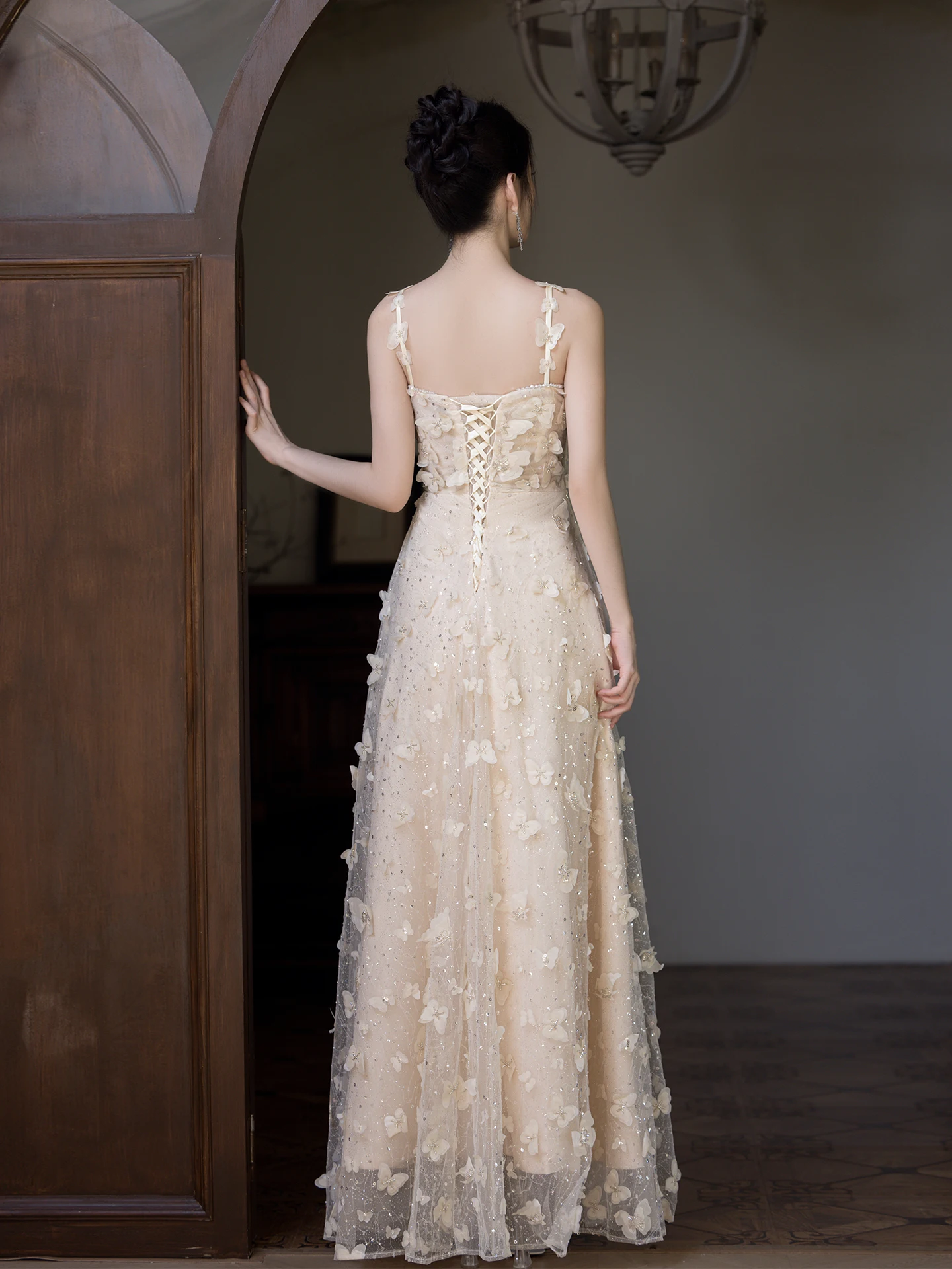 Vestido de noche de Súper Hada de Color champán, correa para mujer, Princ Sle, ceremonia para adultos, cumpleaños, compromiso, lujo de alta gama