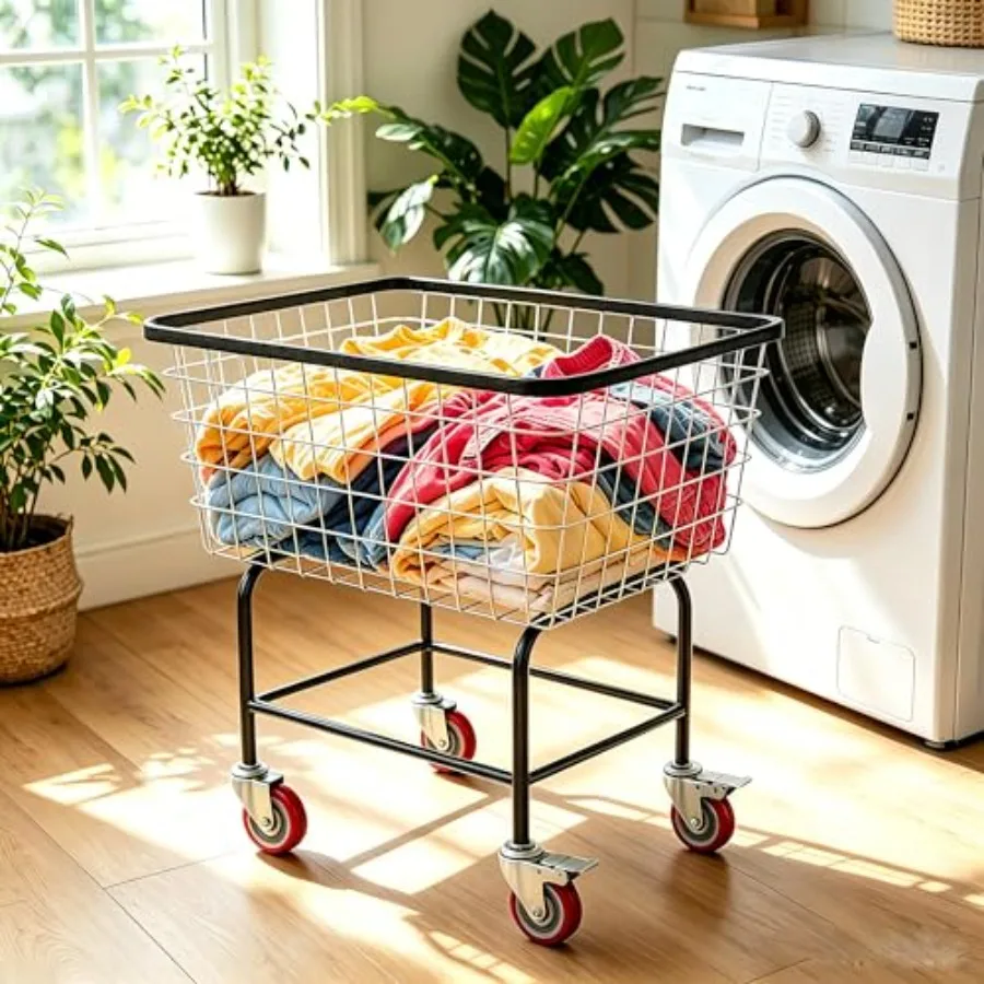Large Rolling Laundry Cart with Wheels for Home Use, Steel Frame, Gray, Holds 2 Washer Loads, Foldable Smooth-Rolling