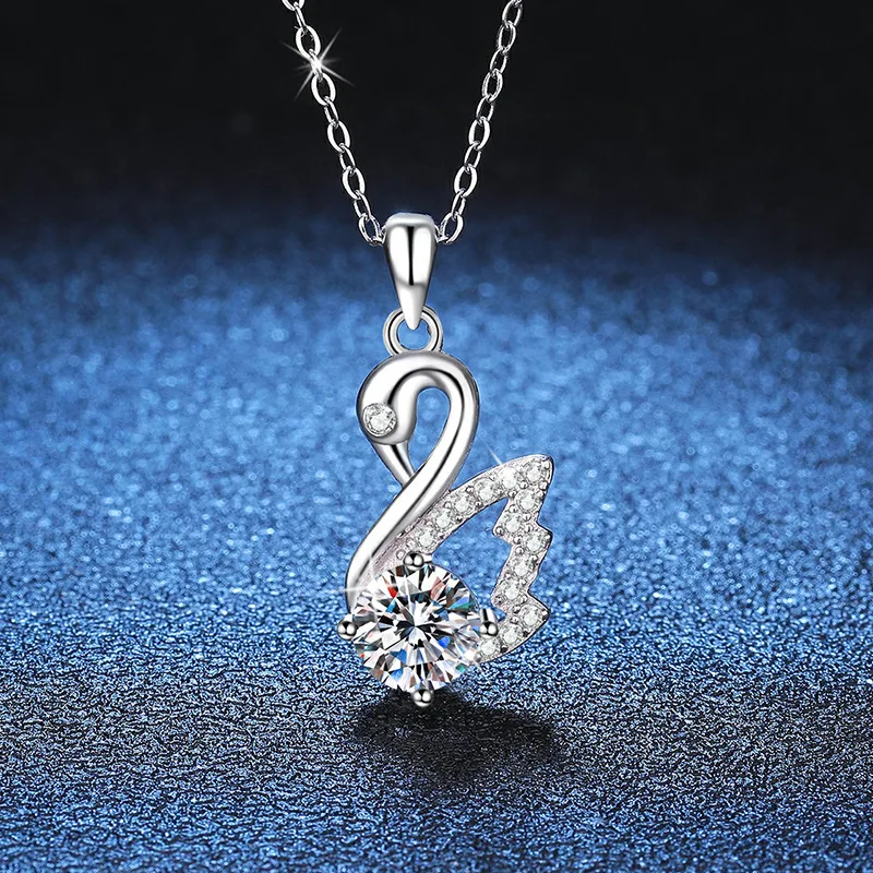 S925 Sterling Silver Pendant 1 Carat Moissanite Necklace Swan Necklace Women D Colour Moissan Diamond Necklace Women