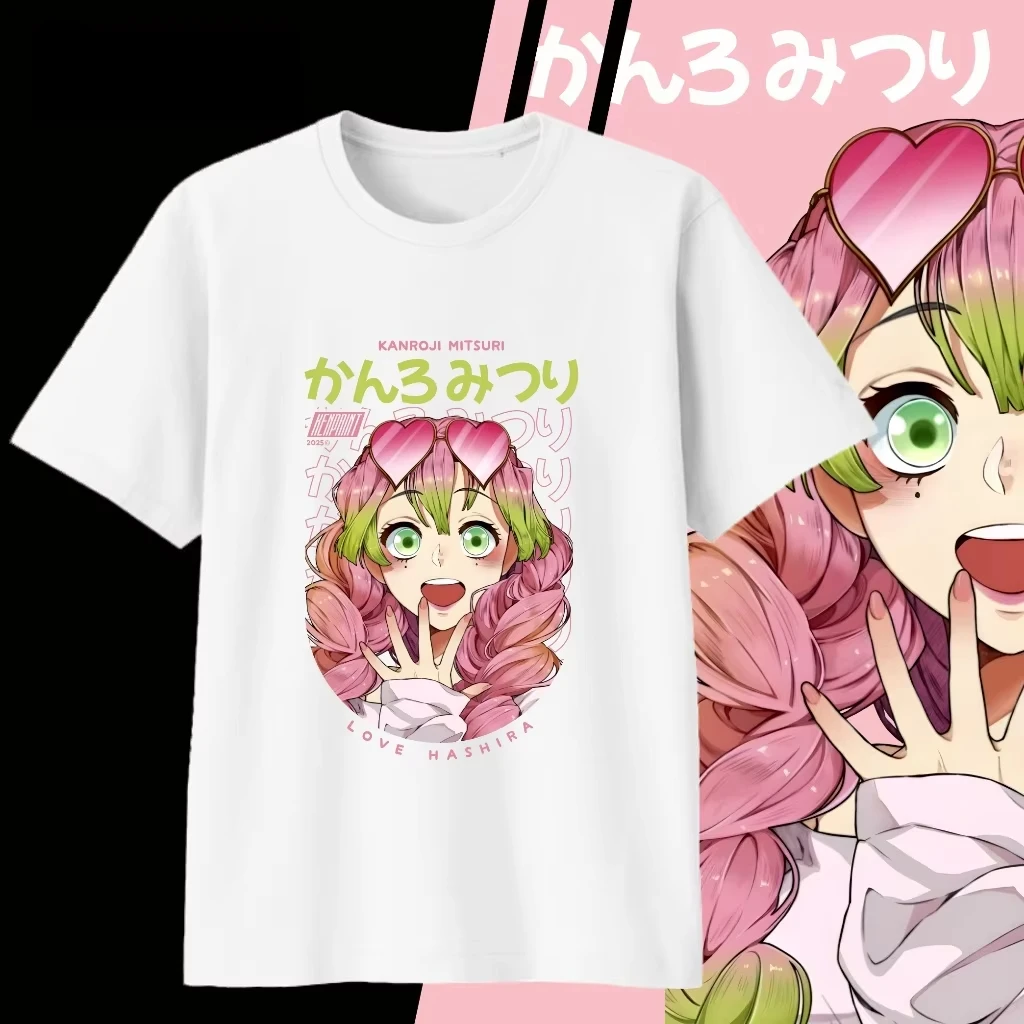 Demon Slayer Kanroji Mitsuri Kids Cotton T-Shirt, Adult Boys Girls Family Matching Casual Tee, Love Hashira Anime Print Tops