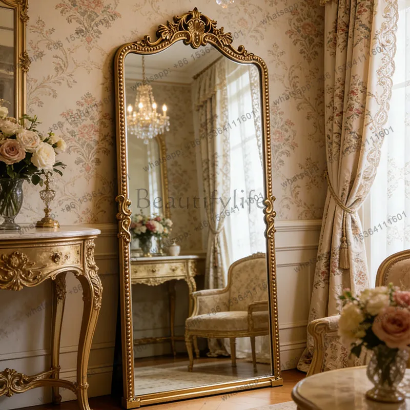 French retro engraved American floor mirror can be wall-mounted household cloakroom light luxury large version mirror