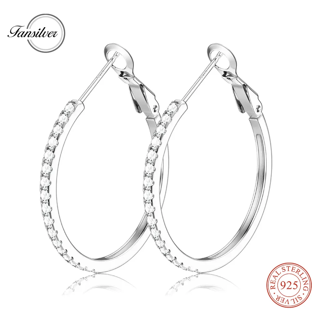 

Fansilver 925 Sterling Silver Hoop Earrings Stylish for Women Shiny Cubic Zirconia Hoop Earrings For Valentine's Day Gift