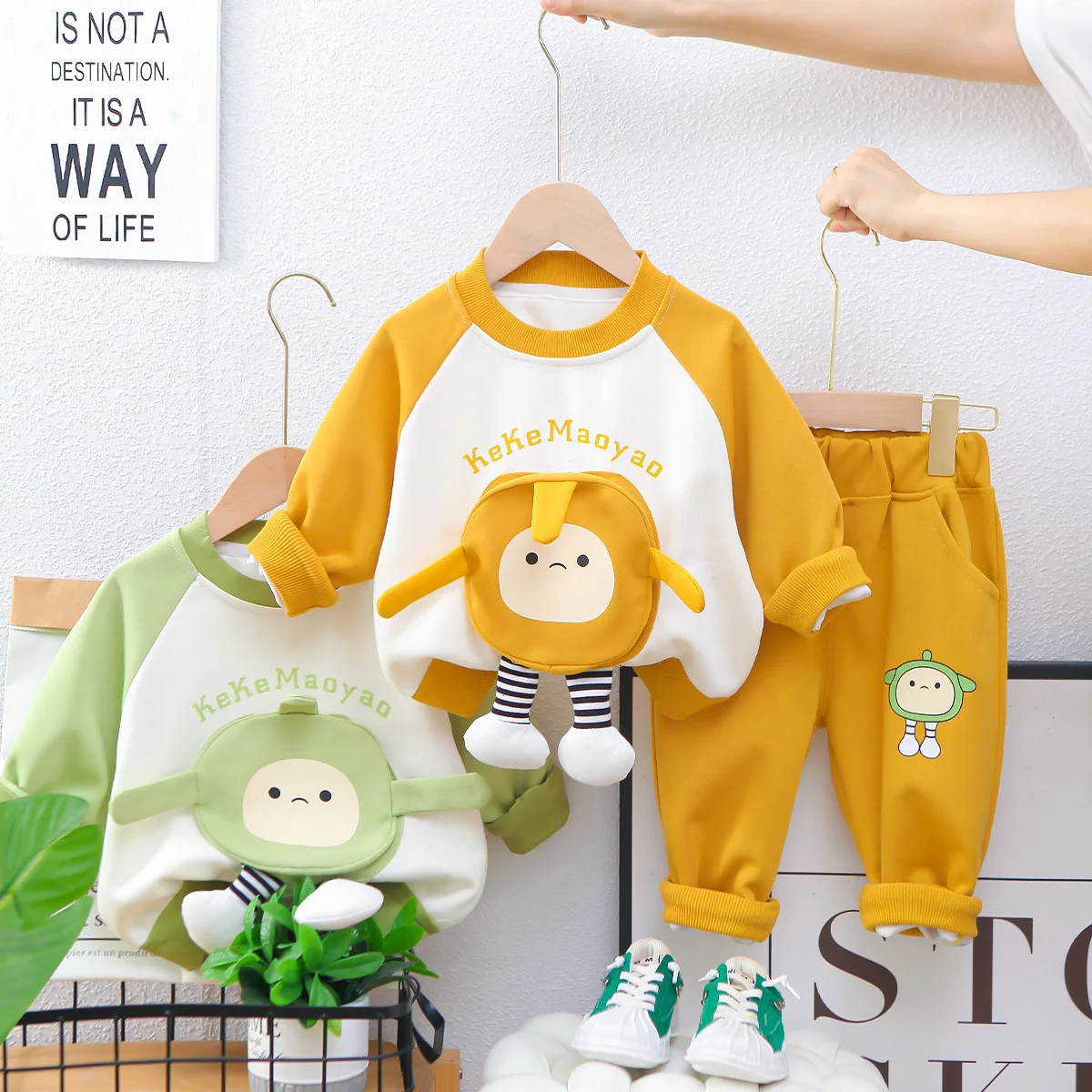 Autumn Kids Boys 2PCS Clothes Set Cotton Patchwork Sleeve Cartoon Pullovers Stretch Pocket Pants Suit Toddler Boys Outfits