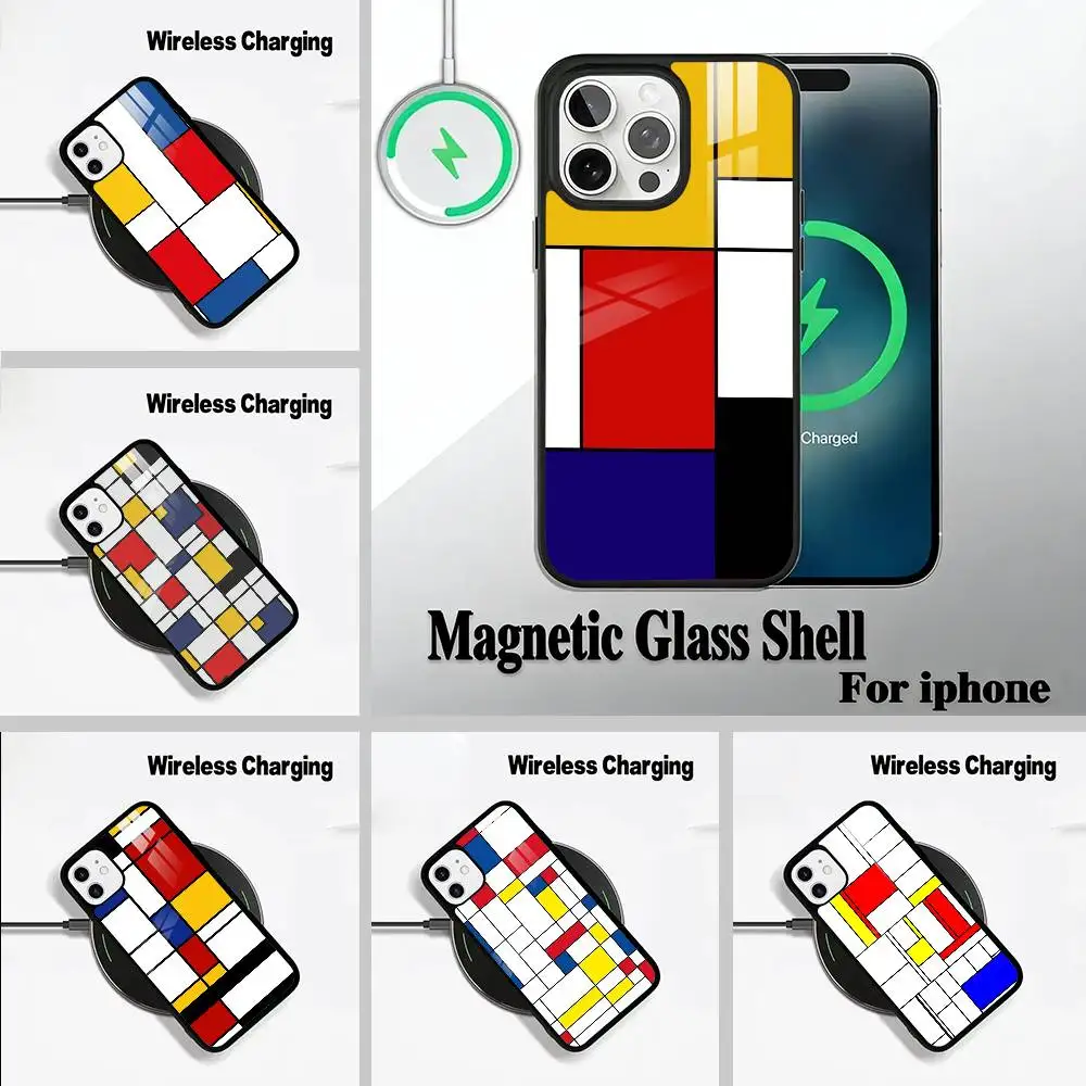 

Art Pattern A-Abstract Piet Mondrian Phone Case For IPhone17 16 15 14 13 12 11 Pro Max 16/15/14Plus Wireless Charger Cover Funda