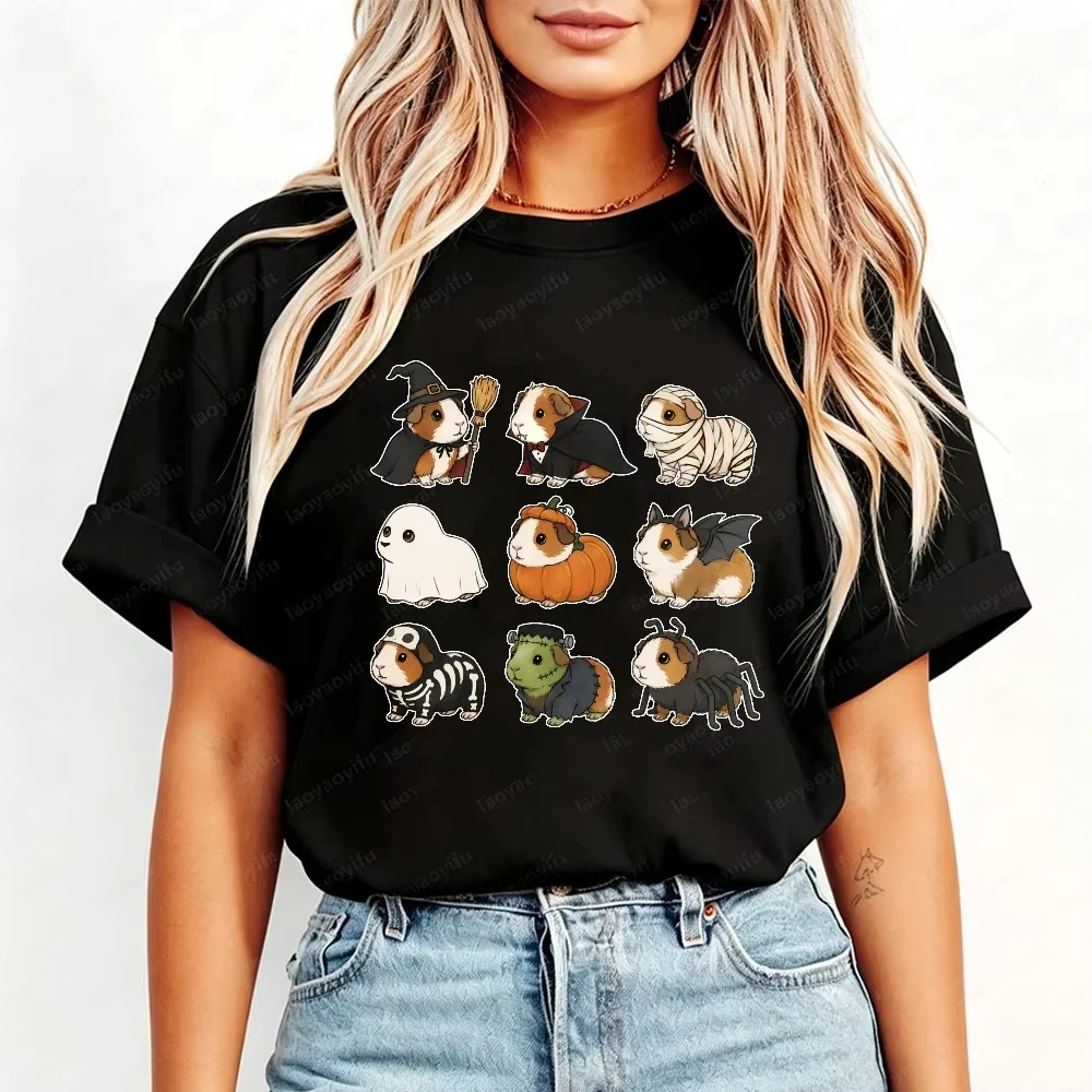 Funny Halloween Guinea Pig Shirt Cute Gifts Guinea Pig Mom T-Shirt Guinea Owner Gifts Cute Ghost Pumpkin Vampire Pet Tops