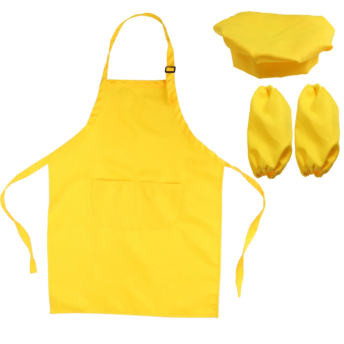 Kids Chef Playset Set Yellow with Apron Hat Cooking Sleeves for Baking Painting Decorating Party Kids Kitchen Set