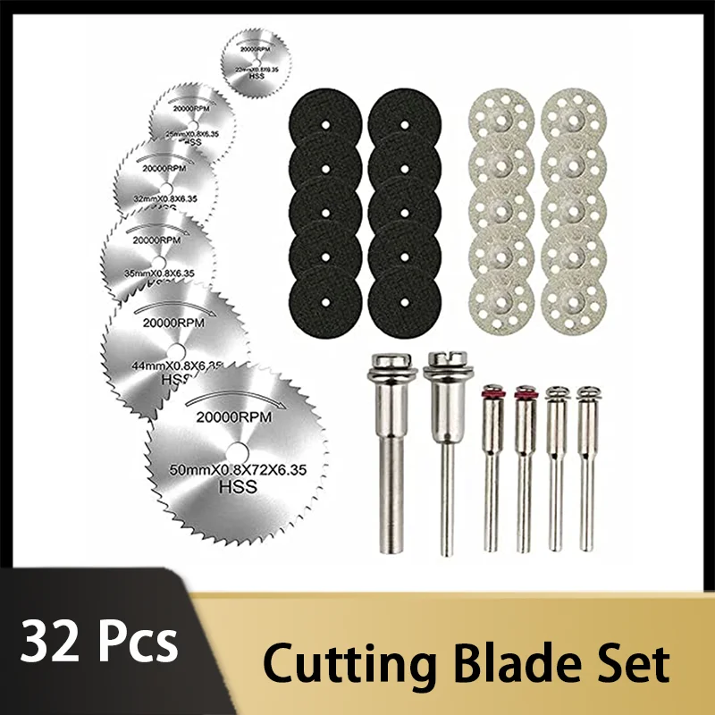 32Pcs Rotary Tool Cutting Blade Set with Rod Cutting Tool for Rotary Grinding Abrasive Tools