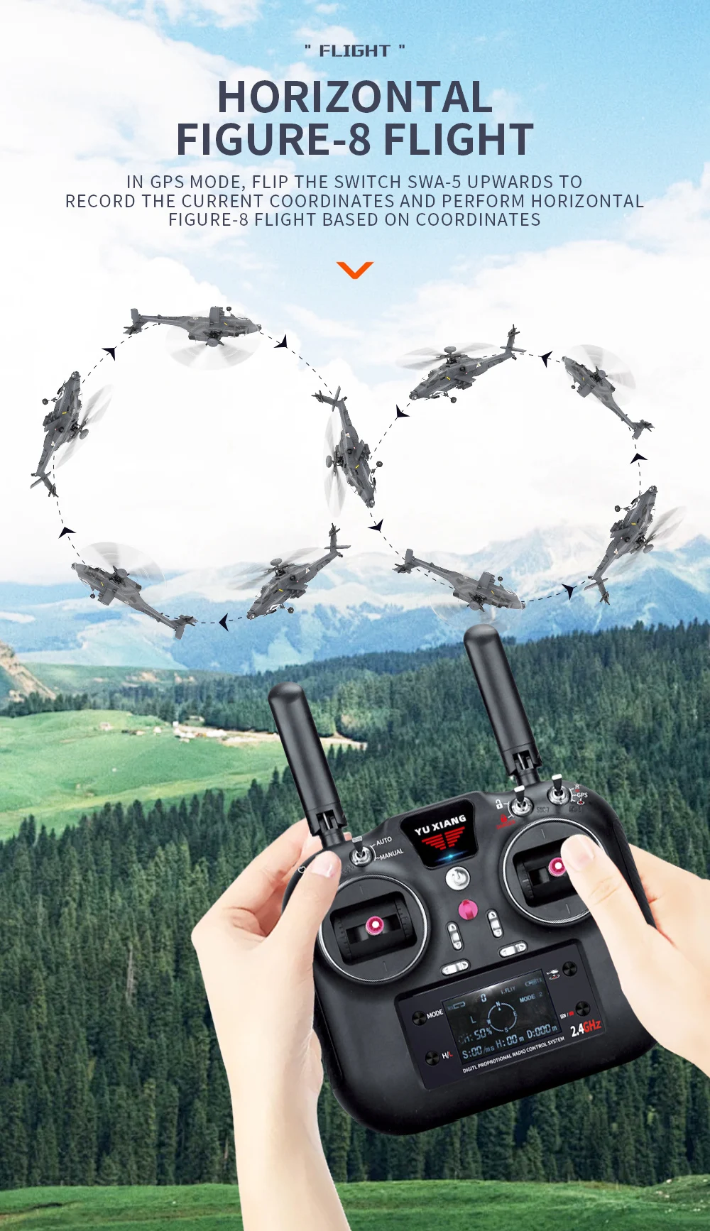 YXZNRC F11-S 1:32 AH-64 Apache Scale 2.4G 6CH GPS Altitude Hold Optical Flow Positioning 5.8G FPV Camera RC Helicopter RTF