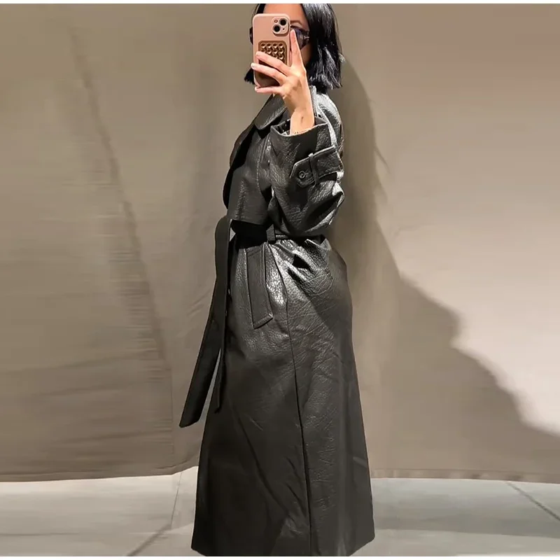 Mode Dames Overjas Turn-Down Kraag Volledige Mouw Riem Lace Up Vrouwelijke Lange Overjas 2026 Herfst Chic Elegante Dame outwears