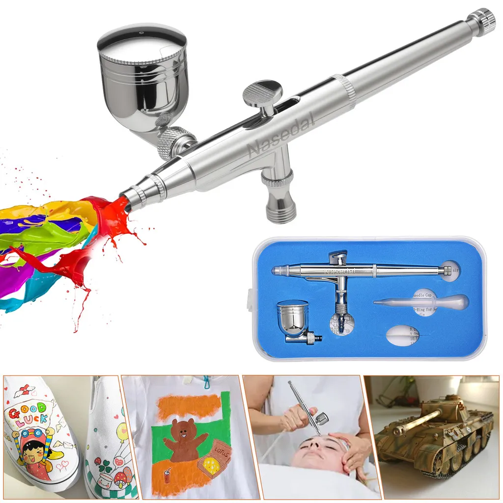 Nasedal 0.3mm Dual Action Airbrush Side Feed Gunpla Model Painting Tool with 7cc Cup for Cake Makeup Tattoo Nail Art DIY NT-132D