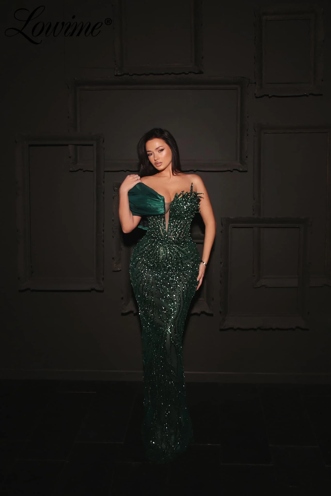 2024 Green Aso Ebi Mermaid Prom Dresses Sequined Off Shoulder Evening Gowns Party Second Reception Engagement Dress Customized