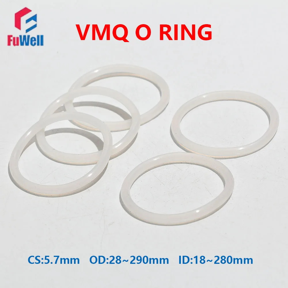 

Fuwell 10pcs White Food Grade Silicone VMQ O Ring Gasket CS 5.7mm OD 28mm~290mm Waterproof Washer Round O Shape rings