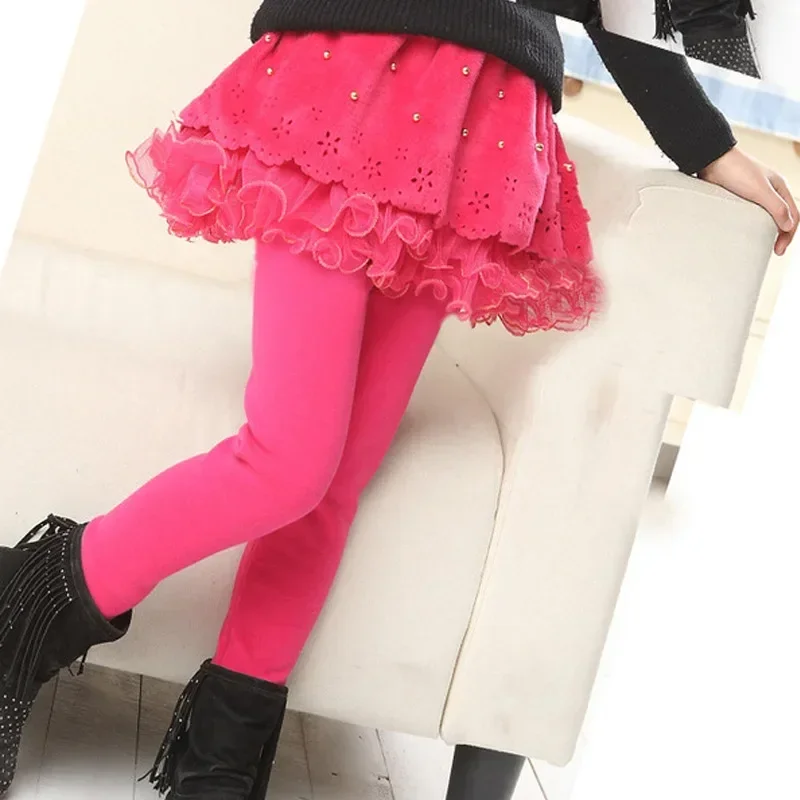 New Winter Girls Thick Leggings Lace Skirt Legging For Kids Cotton Children Pants Baby Tutu Pants Toddler Warm Trousers