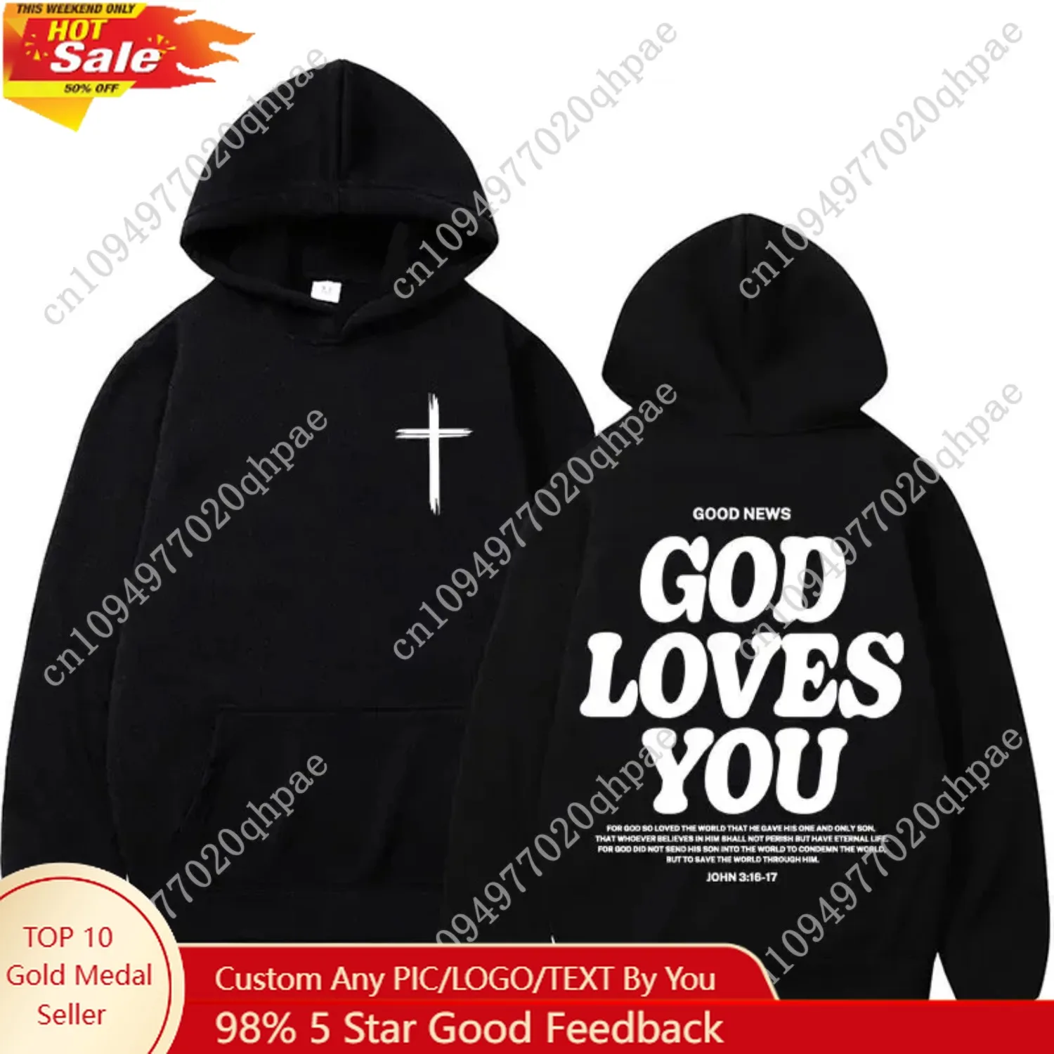 

Harajuku Aesthetic Christian Jesus Church Hoodie Bible Verse God Loves You Hooded Men's Women Vintage Sweatshirts Streetwear Y2K