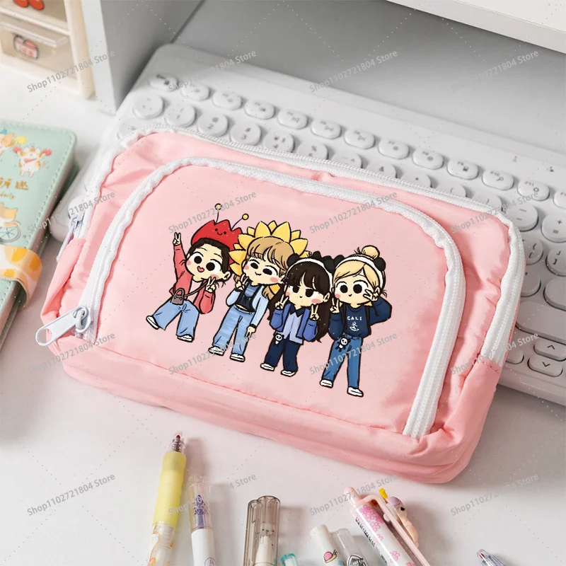 BlackPink Large Capacity Canvas Pencil Case for Students Kpop BP Cartoon Printed Pen Bag Fashion Stationery Storage Pouch  Gifts view 4