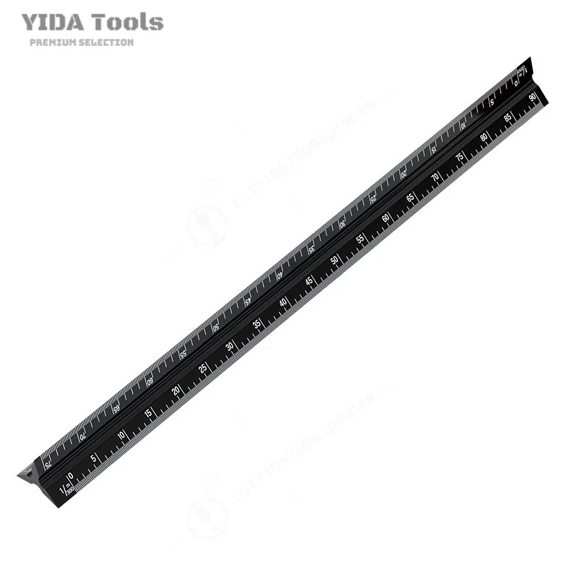 Aluminum Triangular Scale Ruler Laser Engraved Inch Metric Drafting Measuring Scale Enlargement Drawing Tool