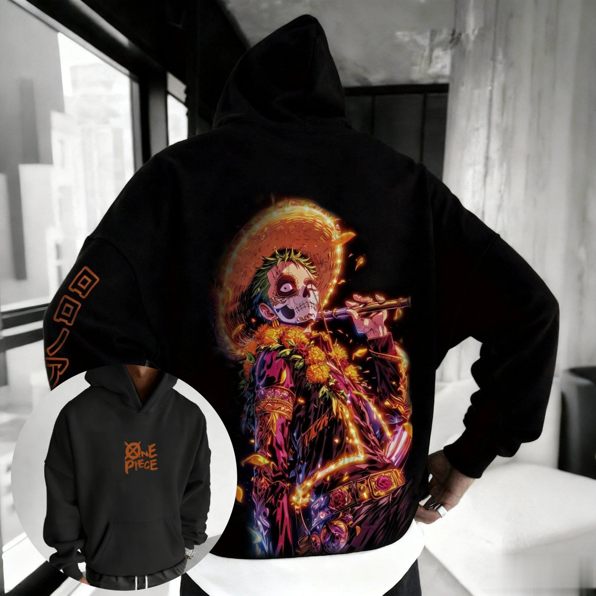 Anime One Piece Zoro Luffy Sanji Hallowmas Grafik Hoodie Männer Frauen Streetwear Cosplay Casual Mode Herbst Winter Sweatshirt