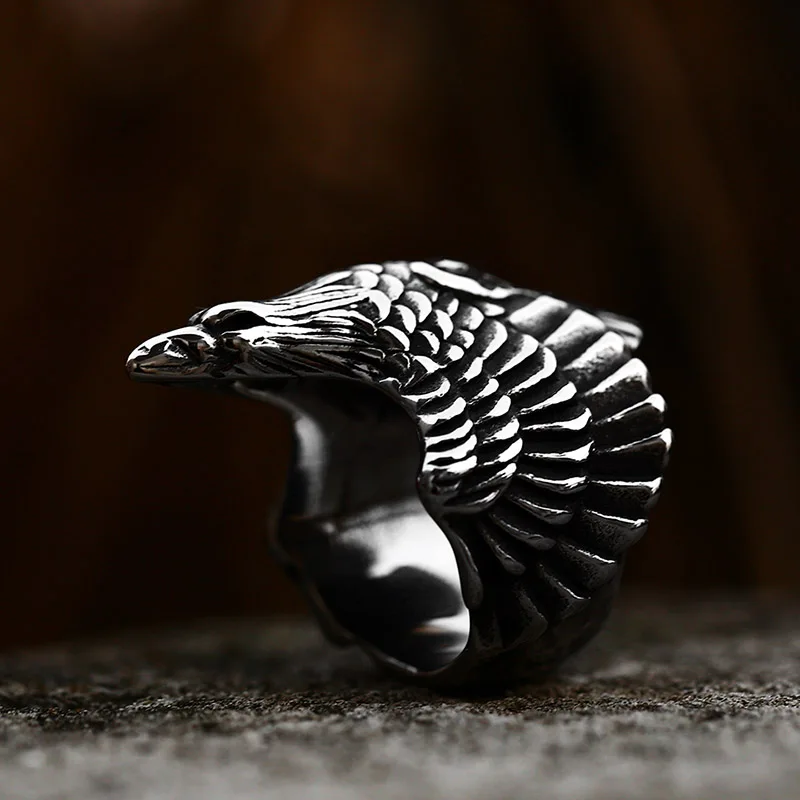 Beier 316L Stainless Steel Norse Viking Raven Head Eagle Ring For Man Hip-Hop Biker Boy\'s Cool Jewelry LR329