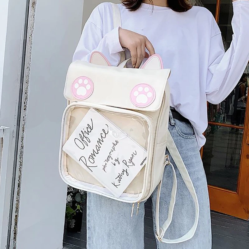 

Richme Aesthetic Backpack Female Kawaii Students Cat Paw Mochilas Para Mujer Large Capacity Transparent Dopamine Women Bags