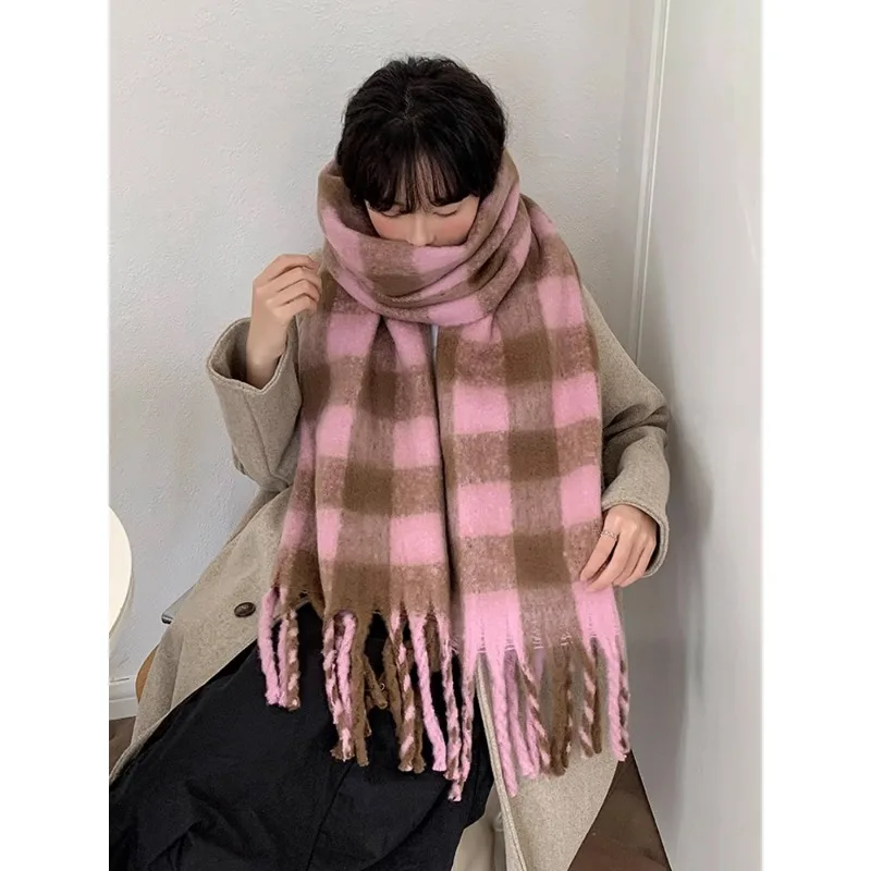 

2024 New Women Plaid Scarf Winter Warm Shawls Cashmere Thicked Wrap Ladies Fashion Long Tassel Blanket Scarves Bufanda Mujer