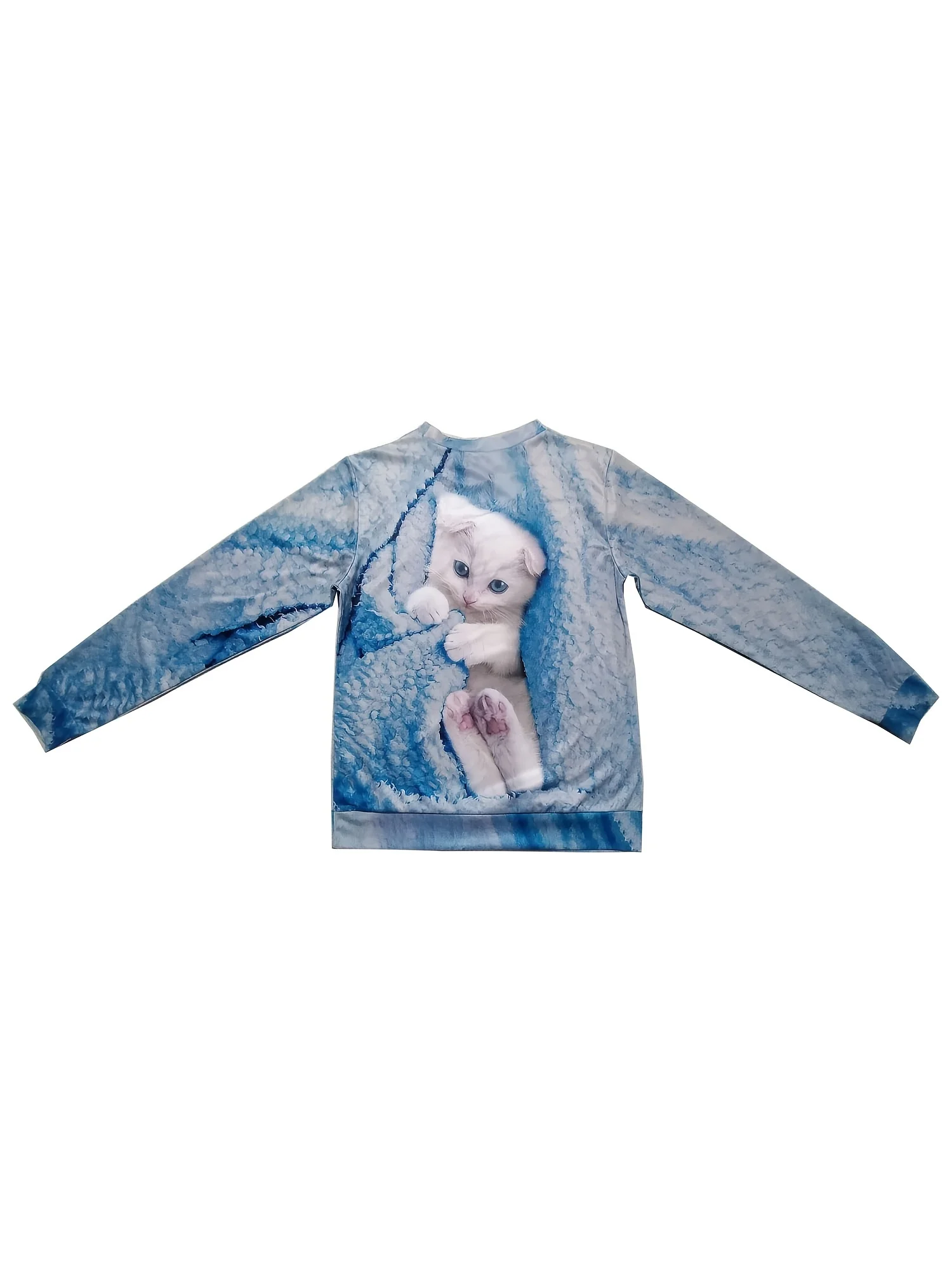 Cute Cat Sweatshirt Soft and Comfortable Long Sleeve Crew Neck Design for Casual Wear - Perfect for Ladies and Girls Wom