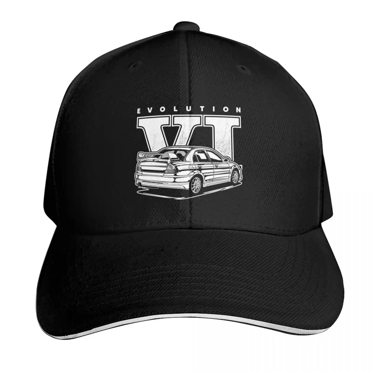 Lancer Evolution VI White Print Baseball Cap Curved Brim Classic Fit Low Profile Unstructured Unisex for Men Women