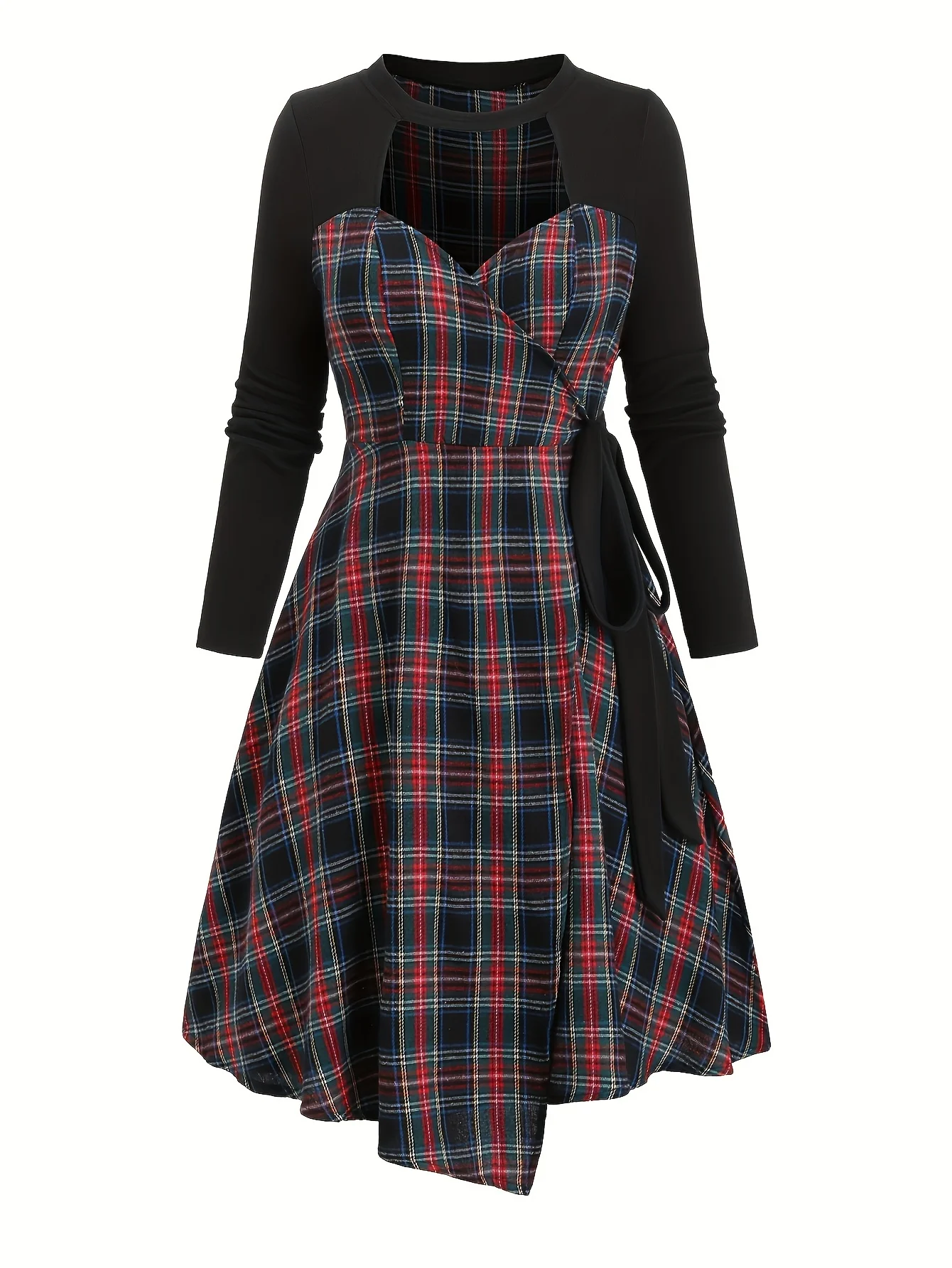 

Ou Dong selected European and American fashion plus size plaid waist slim dress women