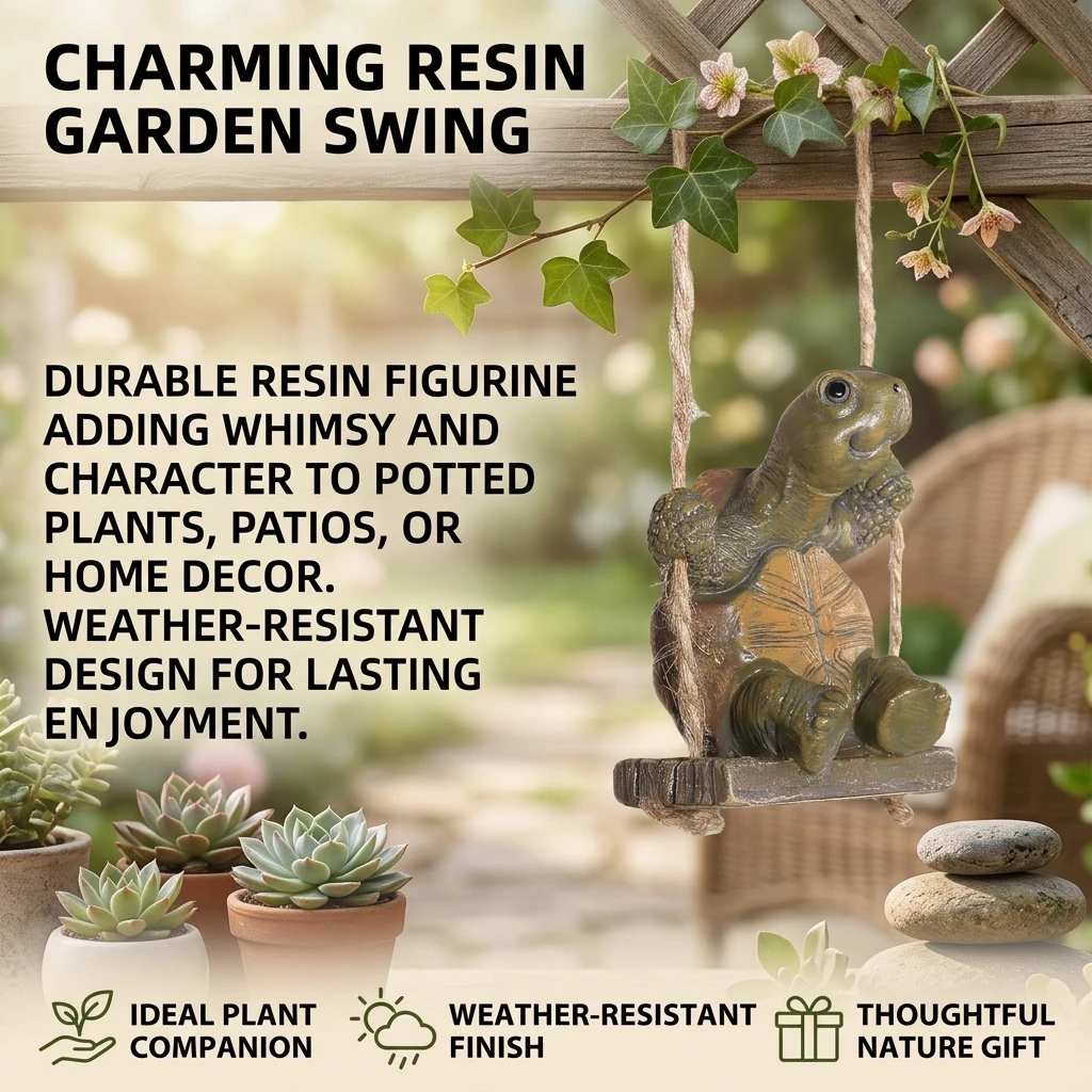 Resin Turtle Swing Ornament for Garden Patio Decoration Outdoor Cartoon Hanging Figurine Weather-Resistant Resin with Smooth