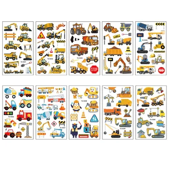 5 แผ่น/ชุดการ์ตูนวิศวกรรมยานพาหนะรถขุดรถบรรทุกชั่วคราว Tattoo สติกเกอร์สําหรับเด็กของขวัญวันเกิด