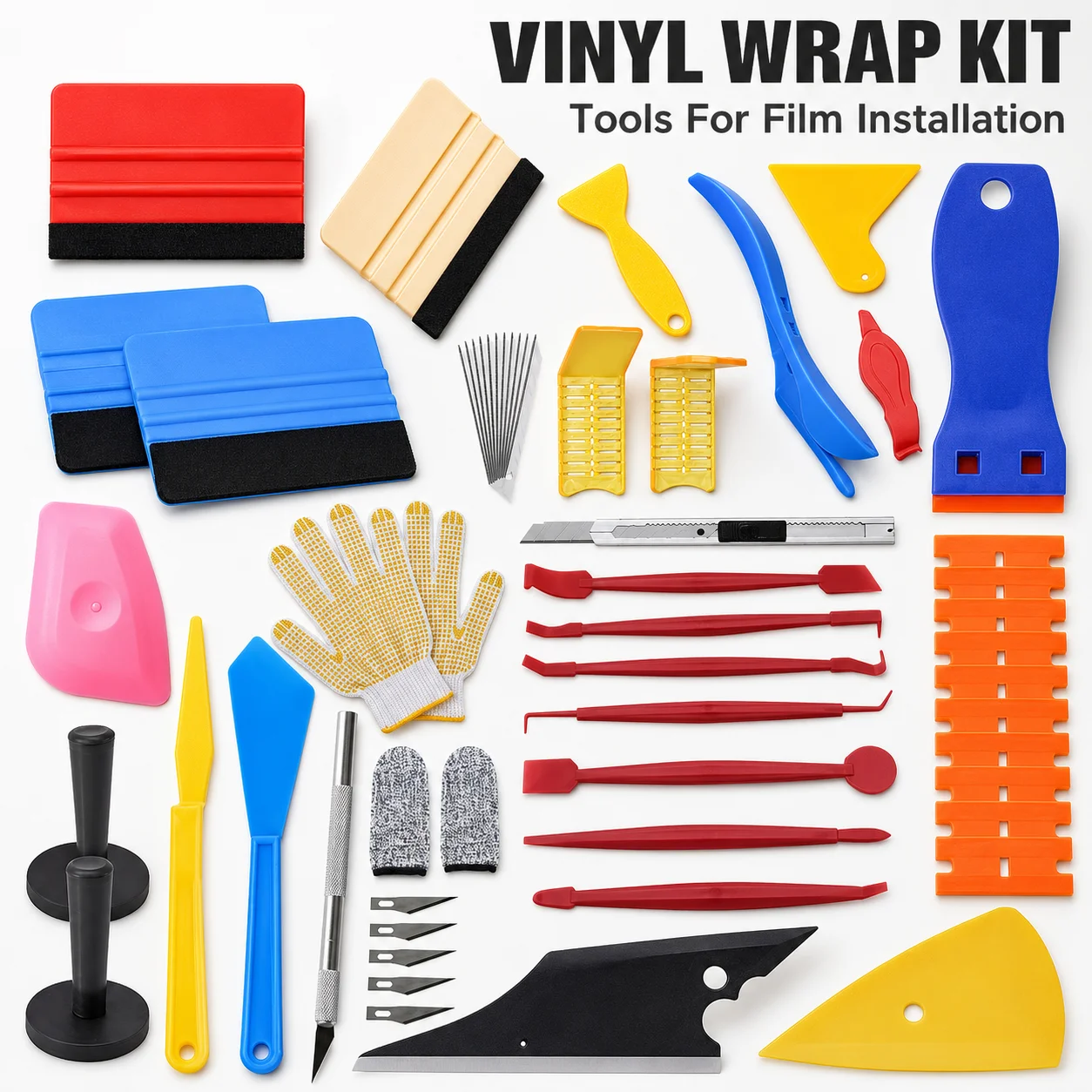 New Auto Vinyl Wraps Applicator Tool Kit Window Tint Film Car Wrapping Tools Includes Felt Squeegees, Plastic Scraper Tool