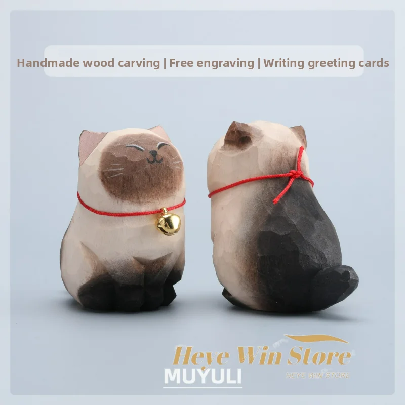 Handcrafted Wood Carving Home Decorations Decoraciones Para El Hogar Desk Accessories Room Decor Handmade Cat Statue Offices