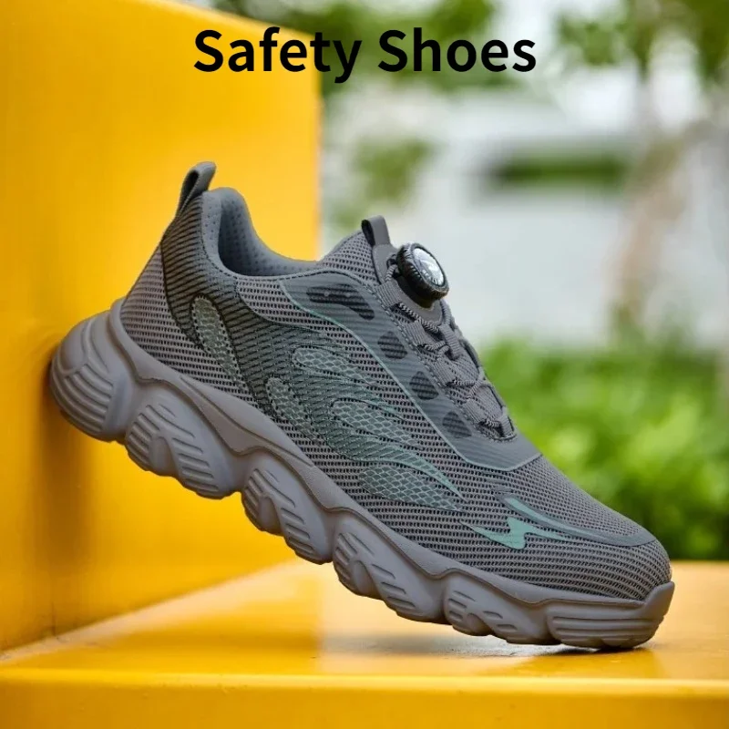 New 2026 Fashion Rotary Buckle Men Work Sneakers Protective Shoes Safety Industrial Puncture-Proof Anti-smash Steel Toe Shoes