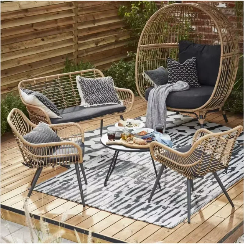 High Quality Lounger Outdoor Rattan Sofa Lying Bed Wicker Bungalow Garden Set