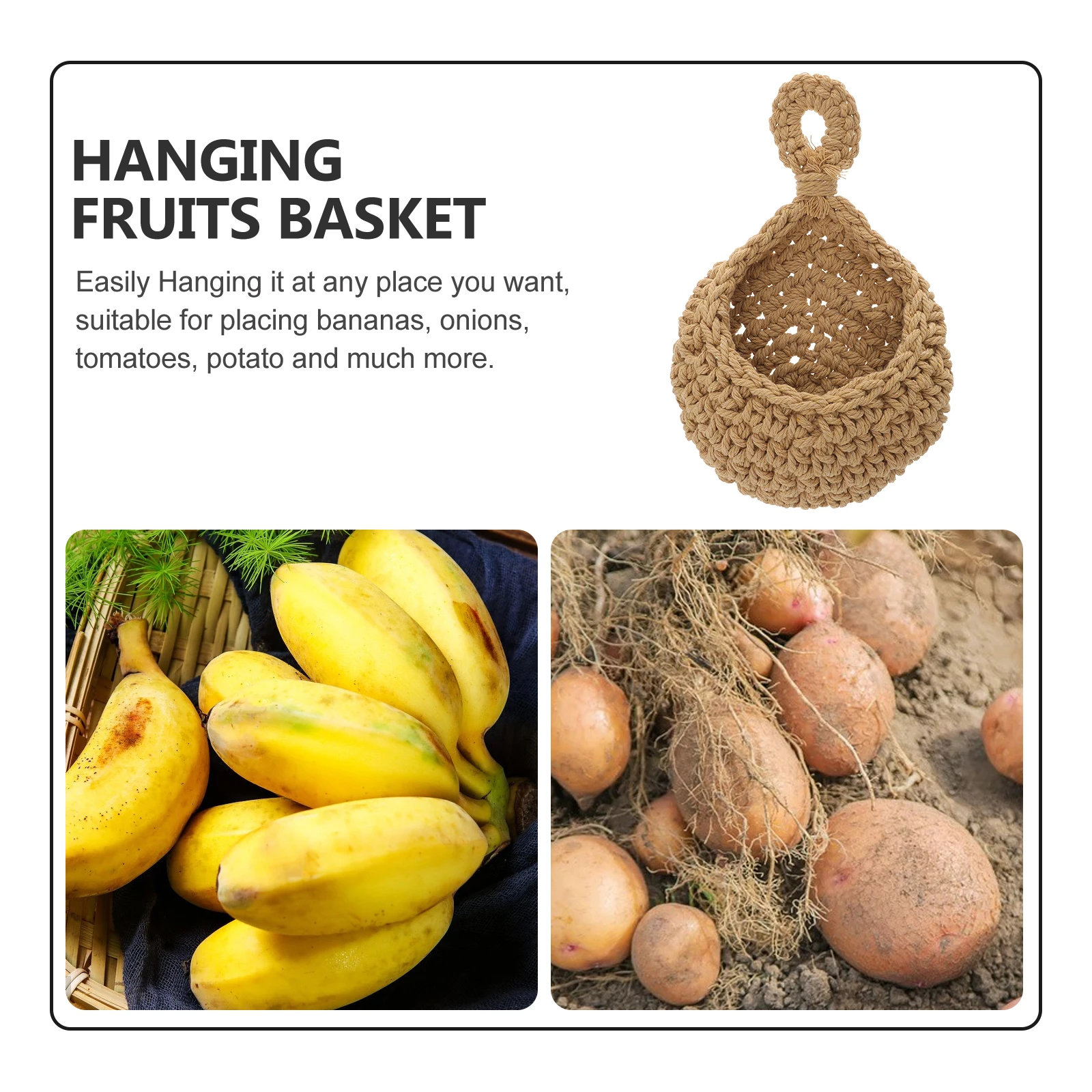 

Fruit Basket Vegetable Bag Kitchen Bowls Wicker Organizer Hanging Storage Baskets Wall Decor Hammocks Fruit Containers Space
