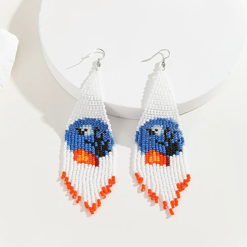 Beaded earrings Tassel Lantern The bird Design Originality Hand knitting Bohemia Alloy Tide Simple Rice bead earrings