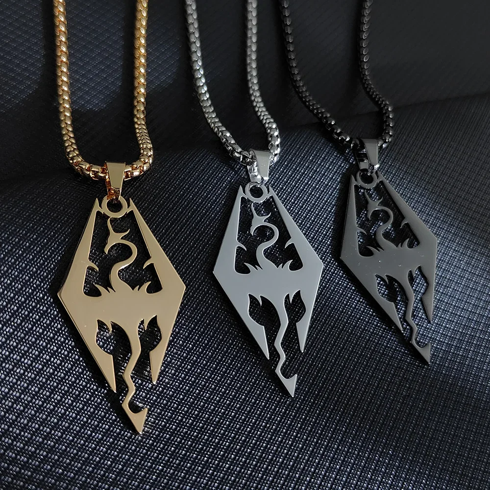 Gothic Witchcraft Dragon Pendants Satan Viking Wolf Owl Wizard Necklace Stainless Steel Goth Dragon Black Men‘s Necklace Jewelry