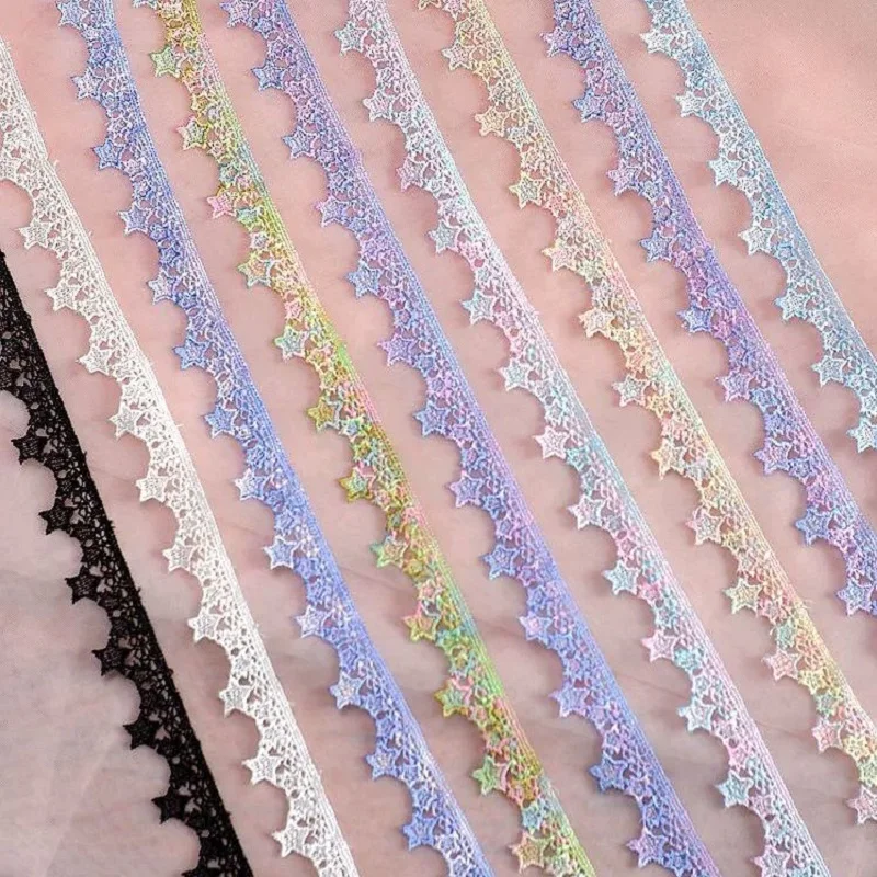 Water Soluble Embroidered Ribbon, Lace Collar Trim, Clothing Curtains, Handmade Sewing Material, White, Black, 3D Stars, DIY