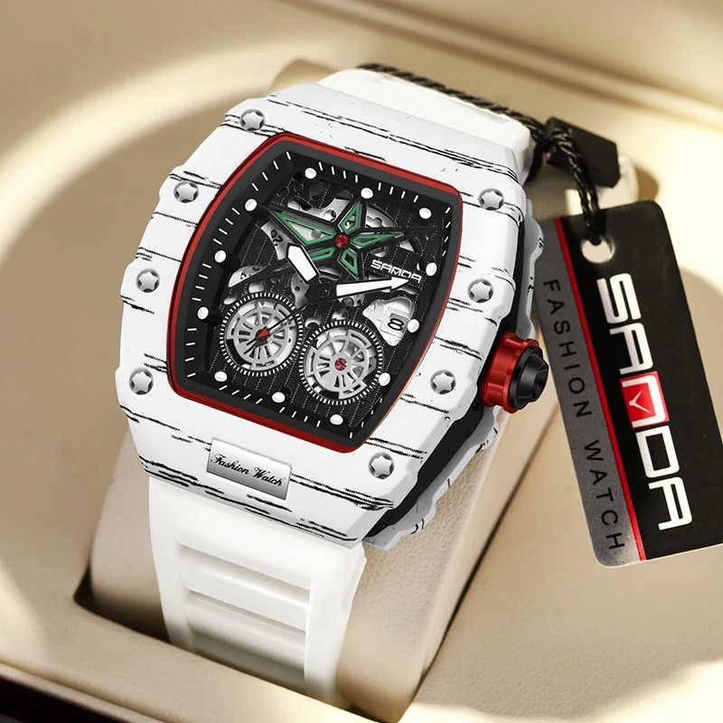 Relojes de cuarzo para hombre, correa de silicona con esqueleto, cronógrafo, reloj de pulsera analógico, manecillas luminosas, reloj deportivo militar resistente al agua