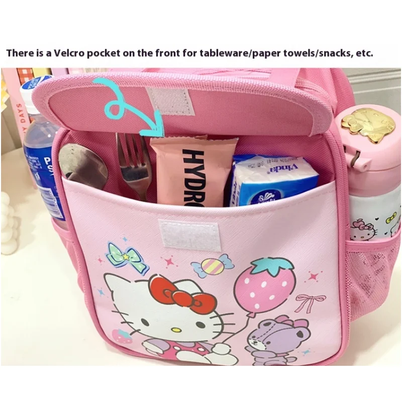 Cartoon Sanrio Insulated Fashionable Lunch Bag Reusable Foldable Zipper Closure PU Material Unlined Student Lunch Bag Kids