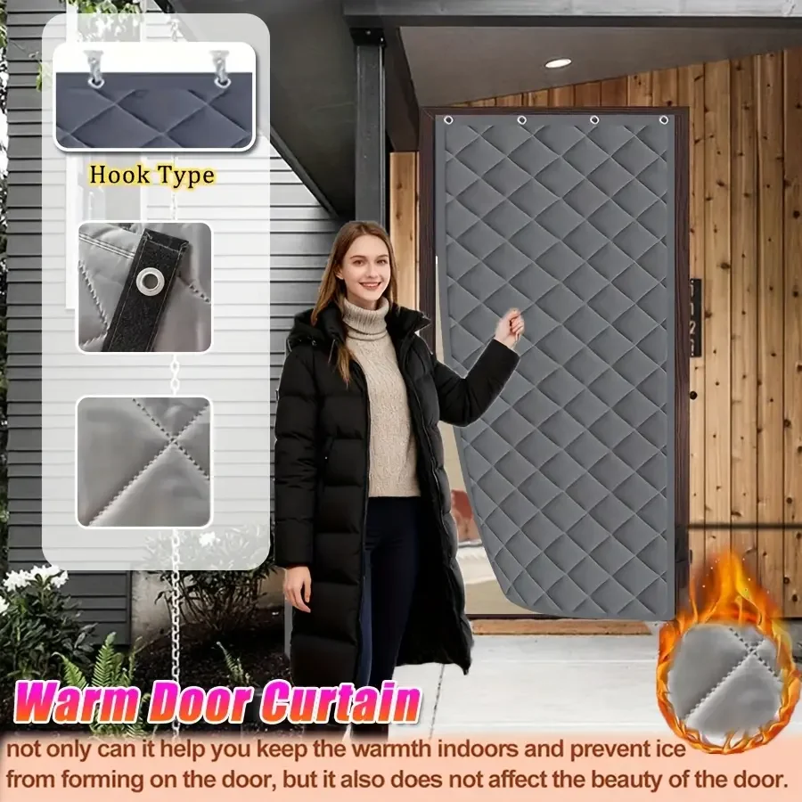 Winter Thermal Insulation Window Cover, Cold-Proof Thermal Window Blanket, Windproof Warm Door Curtain with Hook and Loop Tape